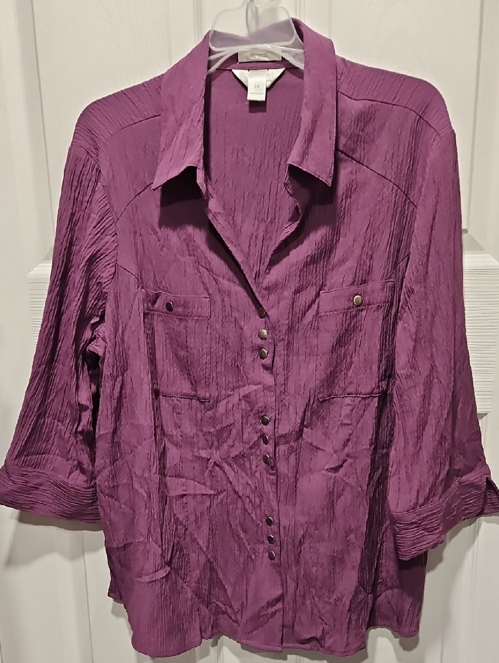 CJ Banks Plum Textured Snap-Front Blouse